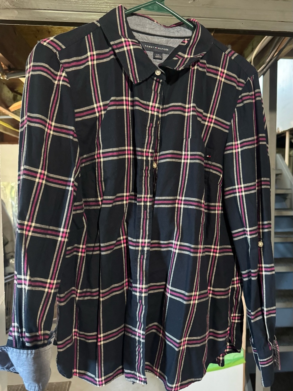 Tommy Hilfiger Navy & Pink Plaid Button-Down Shirt